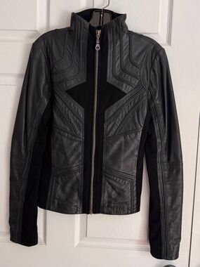 Women’s Black Leather-Panel Jacket